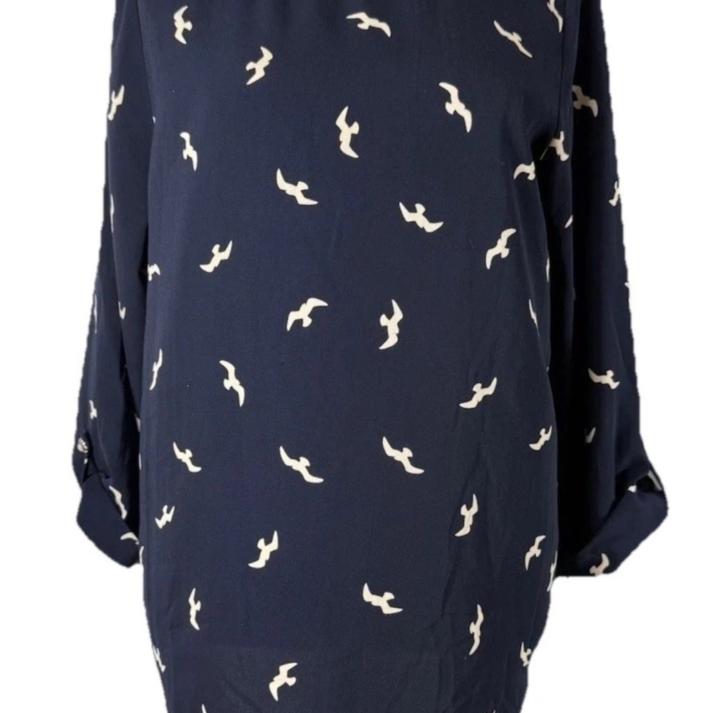 Everly Midnight Blue Top with Cream Bird Design